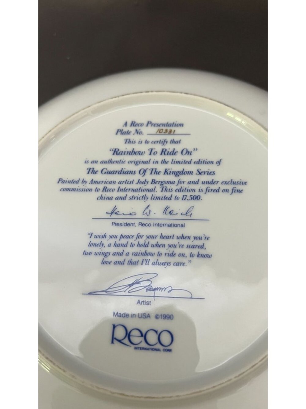 Rainbow To Ride On Limited Edition Collectible Plate By Reco 1990 Fine China - Picture 4 of 4